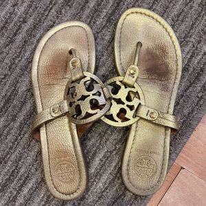 TORY BURCH MILLER SANDALS FLIP FLOPS METALLIC GOLD size 7m